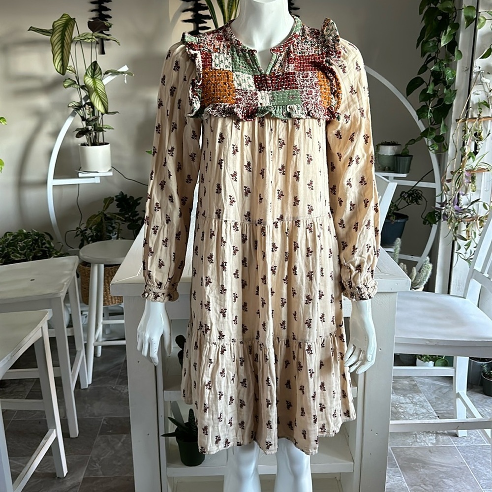 Zara Summer casual boho style long sleeve dress size 13/14 ladies sm like new